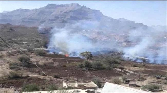 مليشيا الحوثي تحرق مزارع المواطنين شمالي الضالع