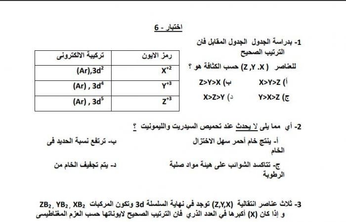 الثانوية العامة 2025.. 5 نماذج كيمياء من وزارة التربية والتعليم على هذا الرابط