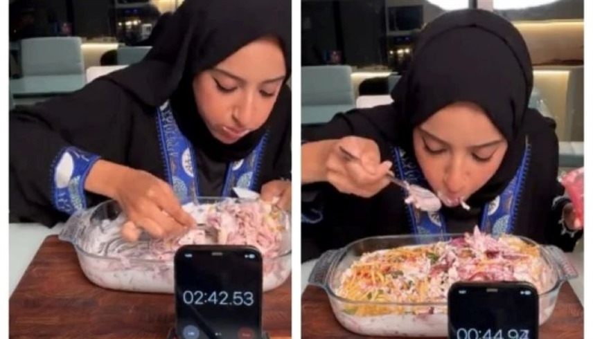 "تيك توكر" سعودية تأكل صينية فتة شاورما في 3 دقائق فقط