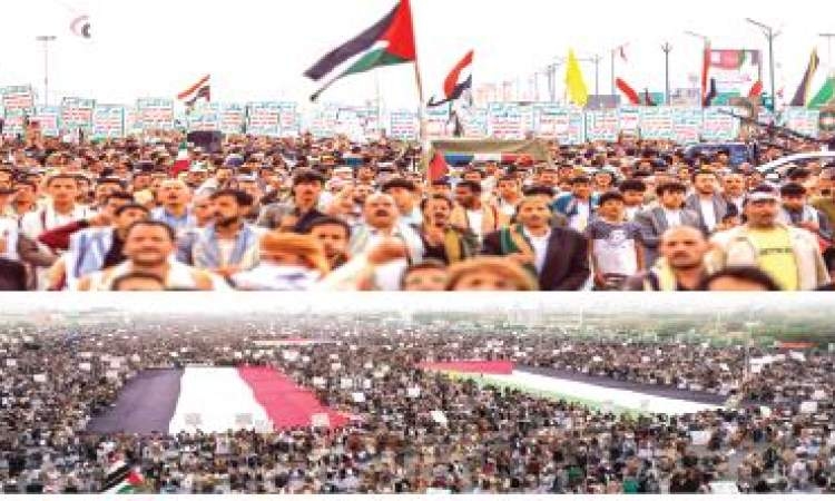 في مسيرات " ثبات مع غزة وجهوزية واستنفار في مواجهة العدوان".. هتافات الحشود المليونية اليمانية: