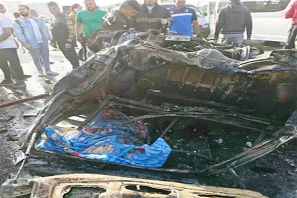 أوناش المرور ترفع حطام 7 سيارات آثار حادث دائري المنيب