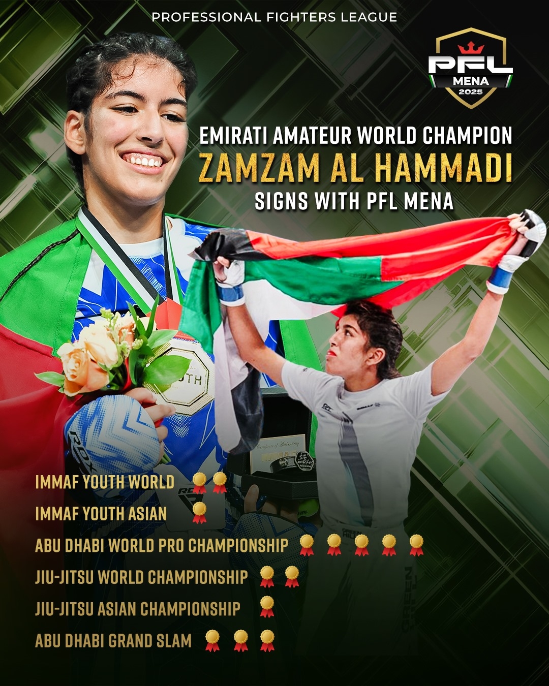النجمة الإماراتية الصاعدة زمزم الحمادي تنضم إلى منظمة PFL العالمية للفنون القتالية المختلطة