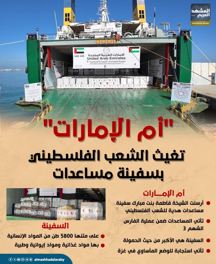 أم الإمارات تغيث الشعب الفلسطيني بسفينة مساعدات (إنفوجراف)