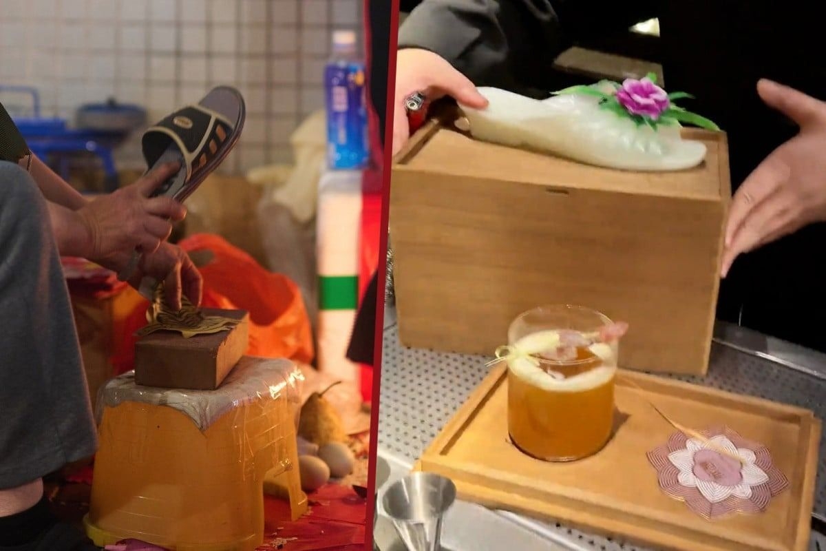 ‘Hit a villain': China bar offers cocktails with slippers for customers to banish bad vibes