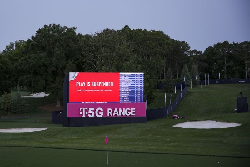 Golf-Play suspended at PGA Championship due to dangerous weather