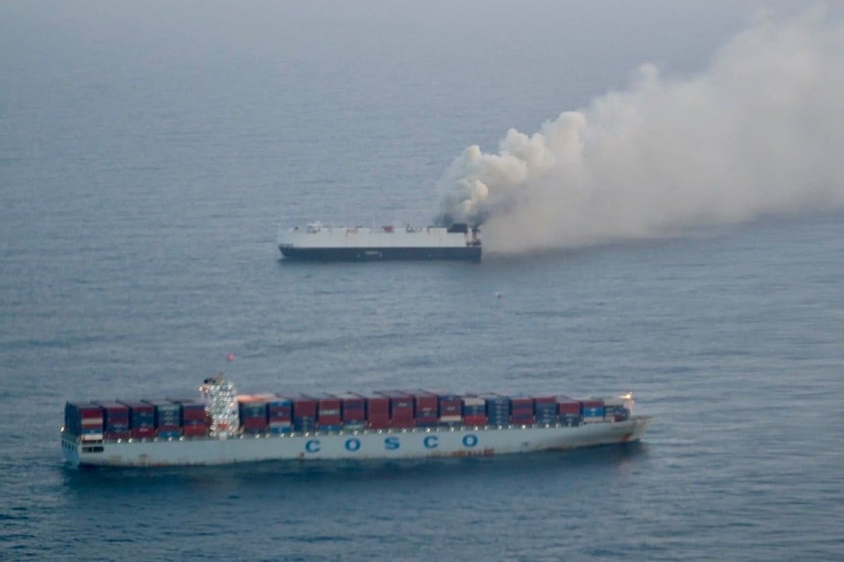 Burning ship abandoned in Pacific carried several Chinese car brands