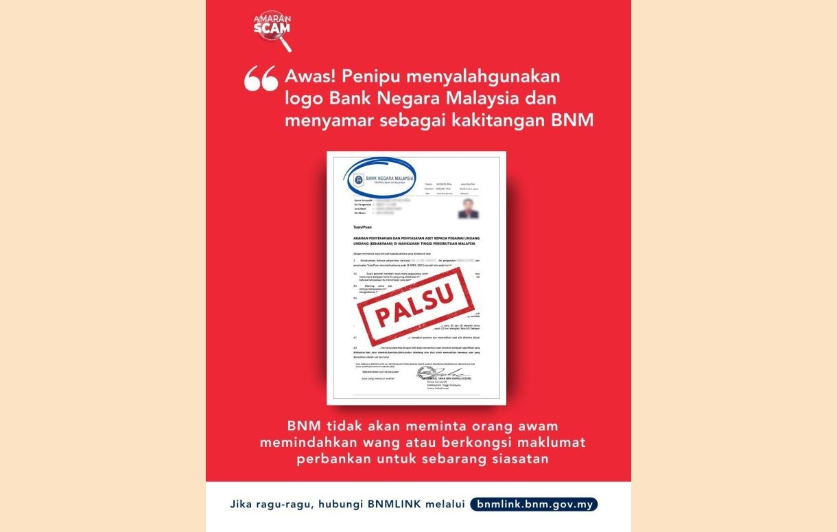 QuickCheck: Are scammers posing as Bank Negara personnel to issue arrest warrants?