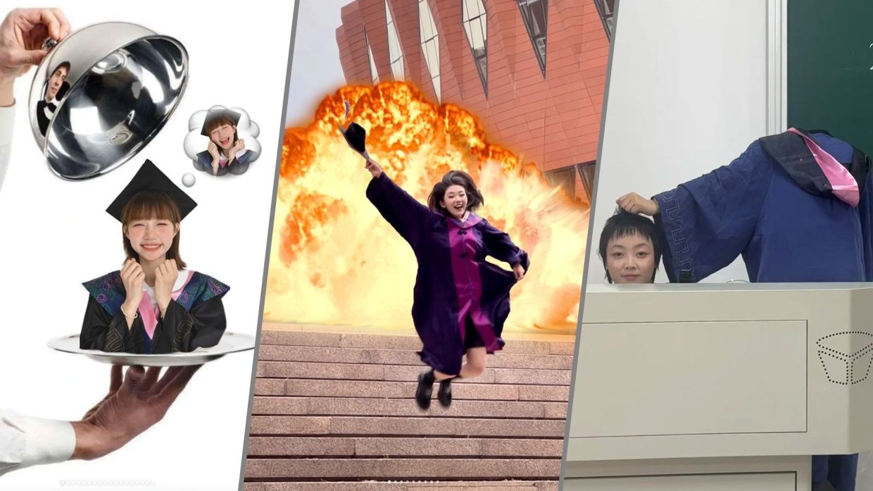 Chinese university graduates take funny class-day photos to reflect self-loathing