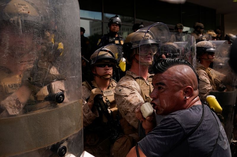 Los Angeles protesters tell US Marines to leave LA