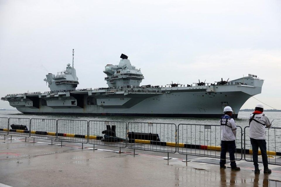 UK aircraft carrier docks at Marina Bay Cruise Centre