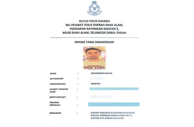 Pakistani man wanted by cops for sodomising four boys in Shah Alam