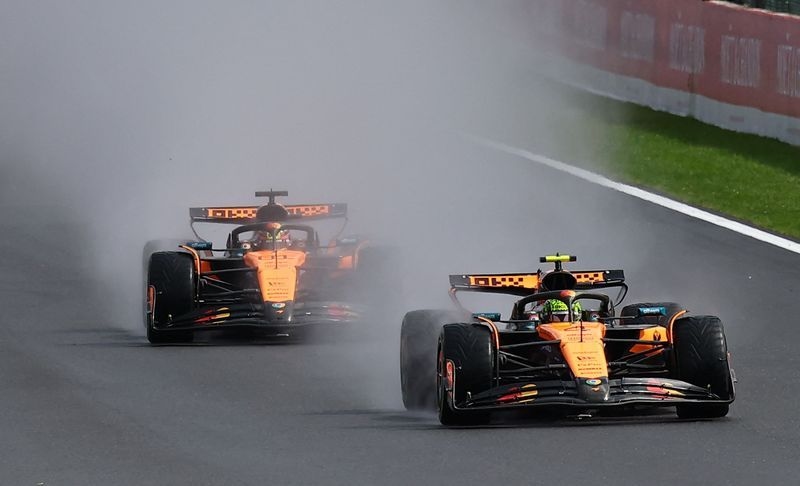 Motor racing-Piastri beats Norris in rain-hit Belgian Grand Prix