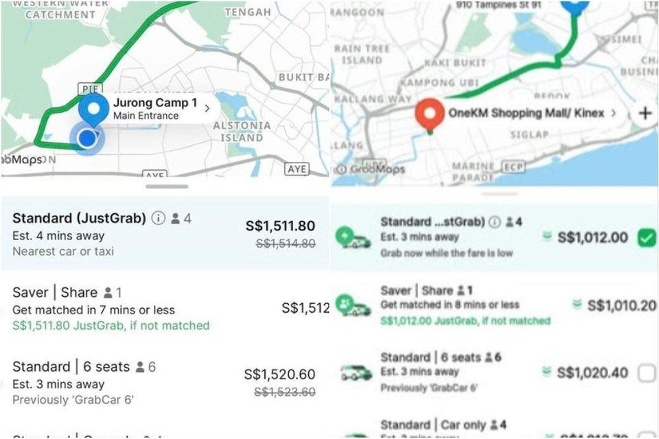 Grab users in Singapore shocked by fares of over S$1,000 due to display glitch