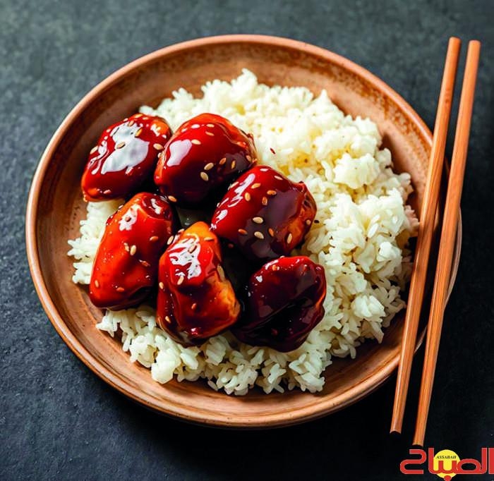 الدجاج بصوص الترياكي مع الأرز
