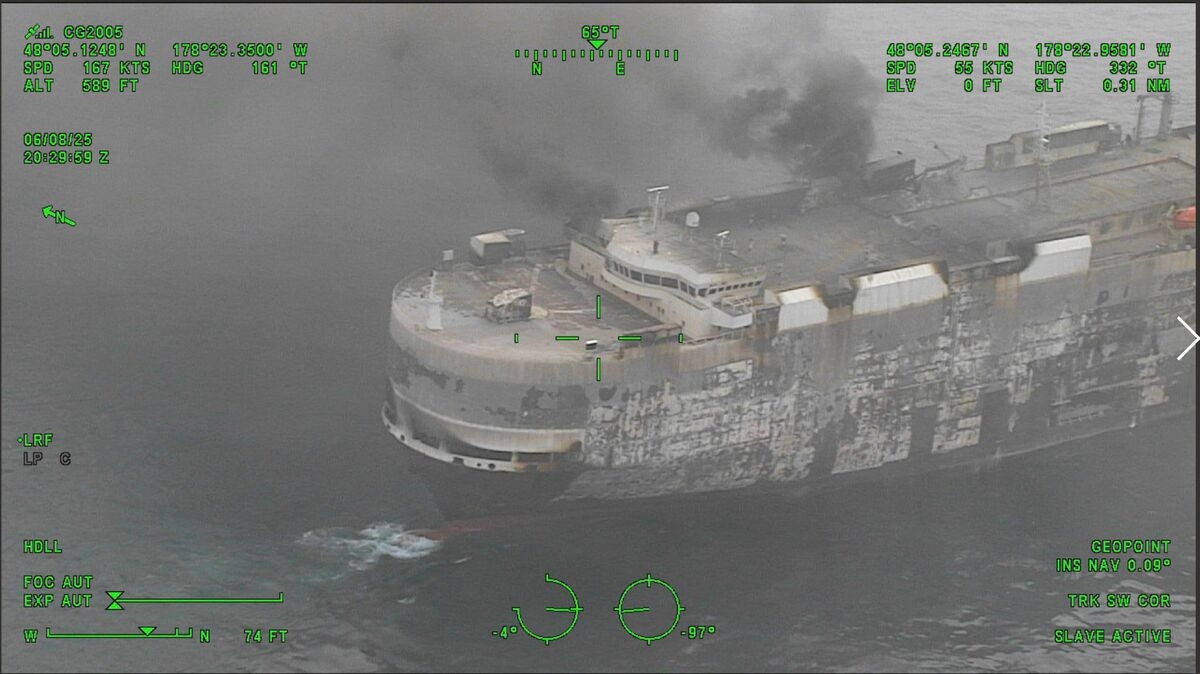 EV-Carrying Ship Still on Fire Days After Blaze, Images Show