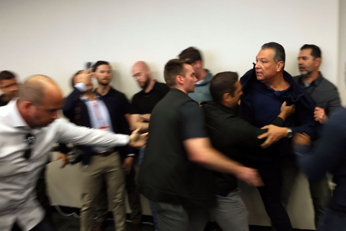 California Senator Handcuffed Outside Noem Briefing in LA