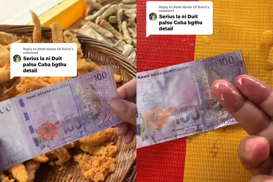 #NSTviral: Hawker reveals being scammed after ink bleeds on fake RM100 note [WATCH]