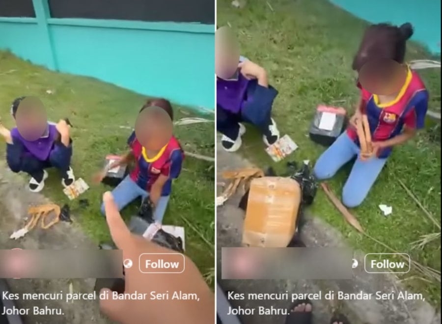 Two women caught on camera stealing, unboxing parcels in Johor