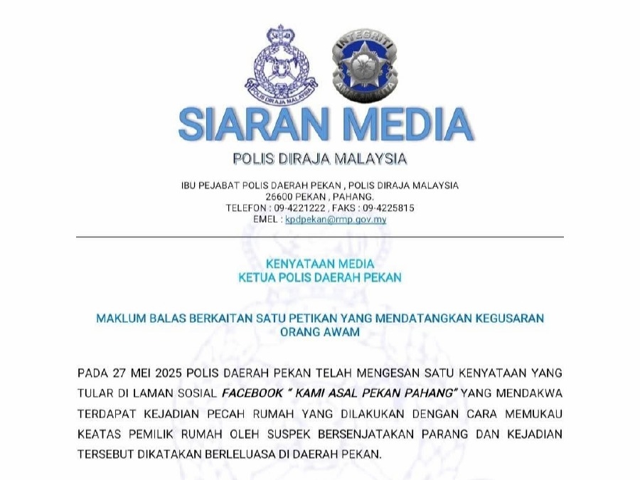 Cops deny viral claims of hypnosis robberies in Pekan