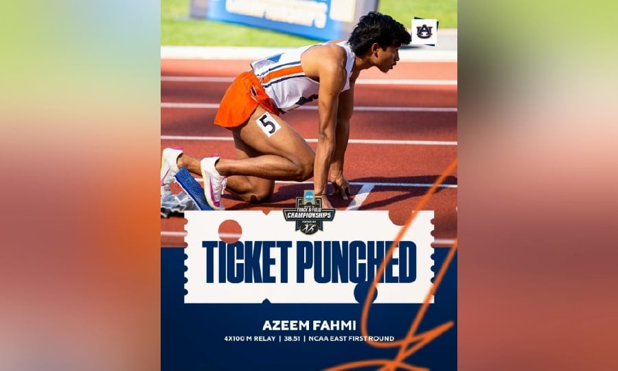 Azeem out of 100m but helps Auburn clock second-fastest in relay