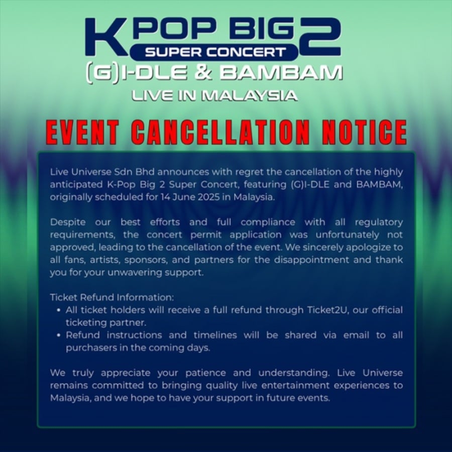 (G)I-DLE & BamBam concert scrapped at organiser's request, not the government