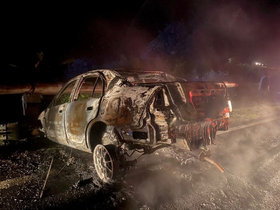 Car bursts into flames after crash in Gua Musang