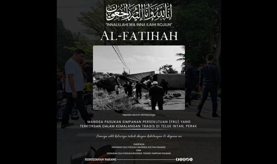 Sultan of Pahang, Tengku Ampuan Pahang extend condolences over death of 9 FRU members
