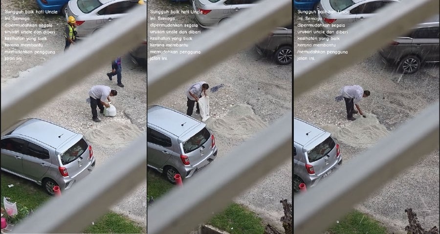 #NSTviral: 'Uncle' repairs pothole in heavy rain, wins praise from Malaysians