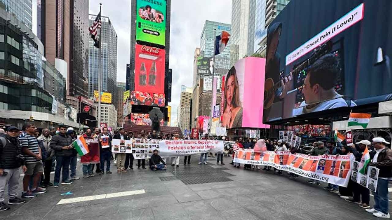 Indian Americans hold solidarity rally at Times Square in NY