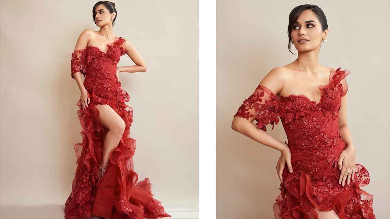Manushi Chhillar strikes with a red gown