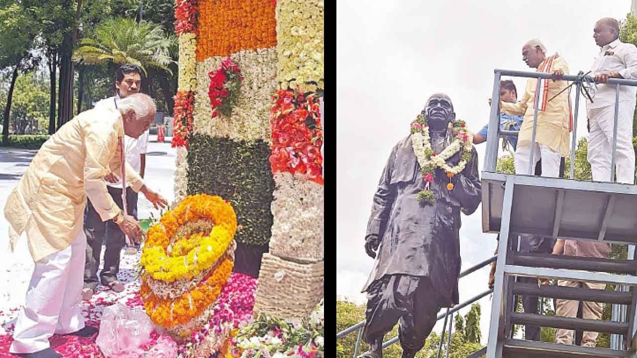 Dattatreya pays tributes at Martyrs Memorial and Sardar Patel's statue