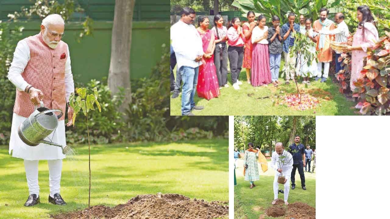 PM, Union Ministers, students plant saplings