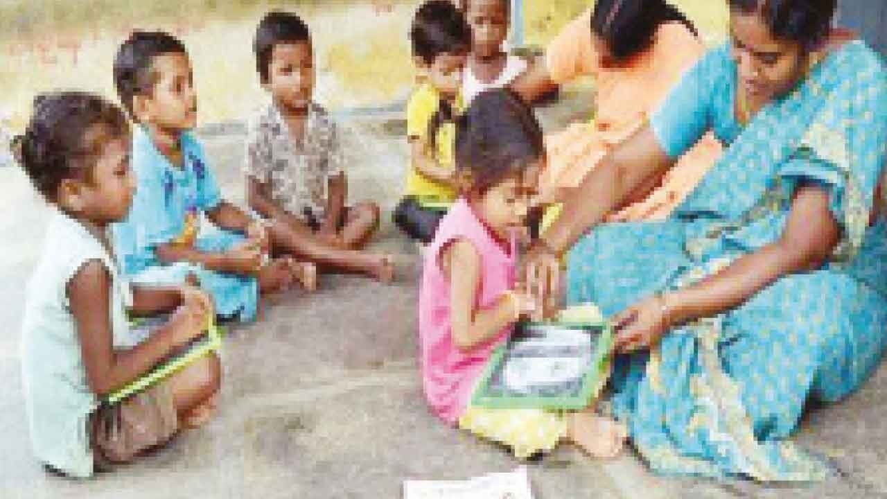 Lessons on good touch, bad touch by anganwadi teachers to students