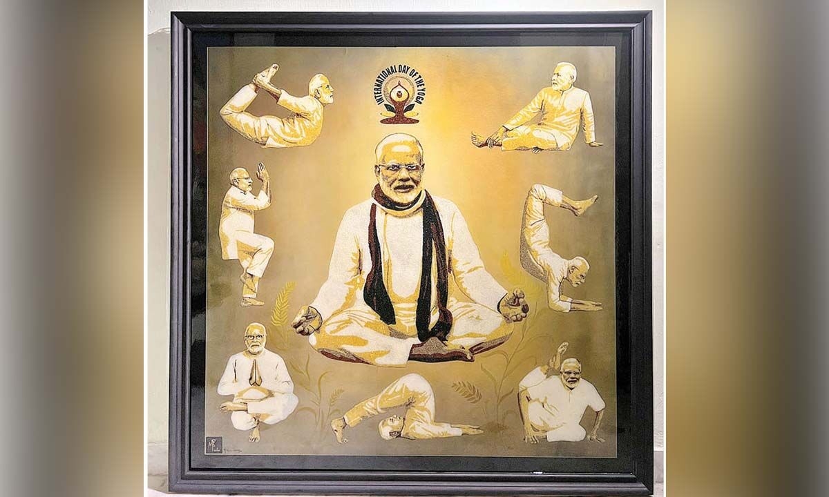 Vizag artist comes up with asana practising PM's millet portrait