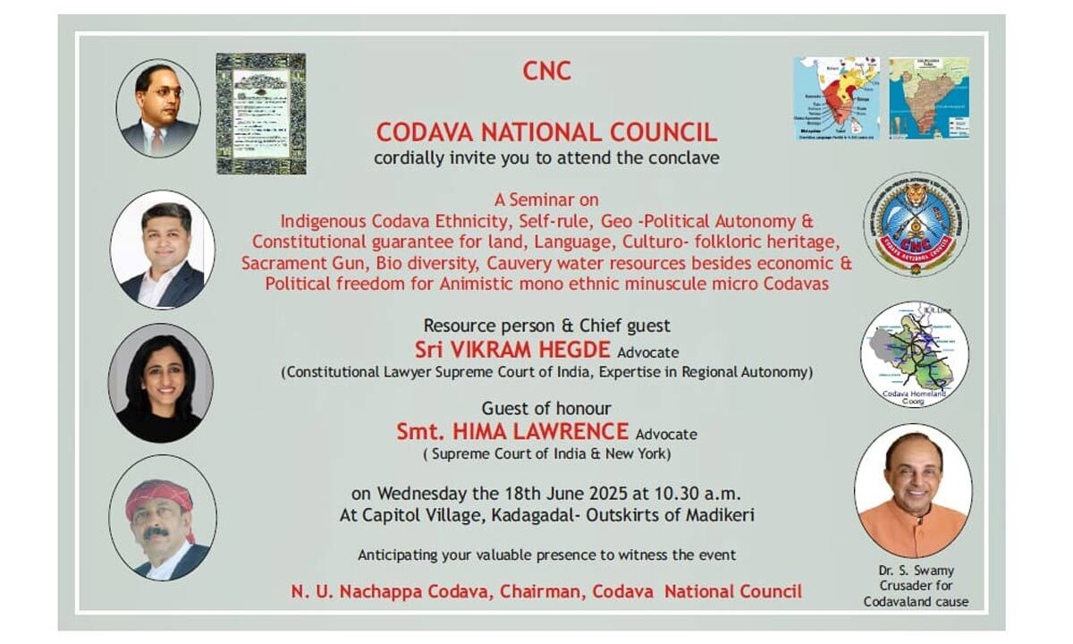 Codava National Council to Host Seminar on Geo-Political Autonomy and Tribal Rights in Kodagu