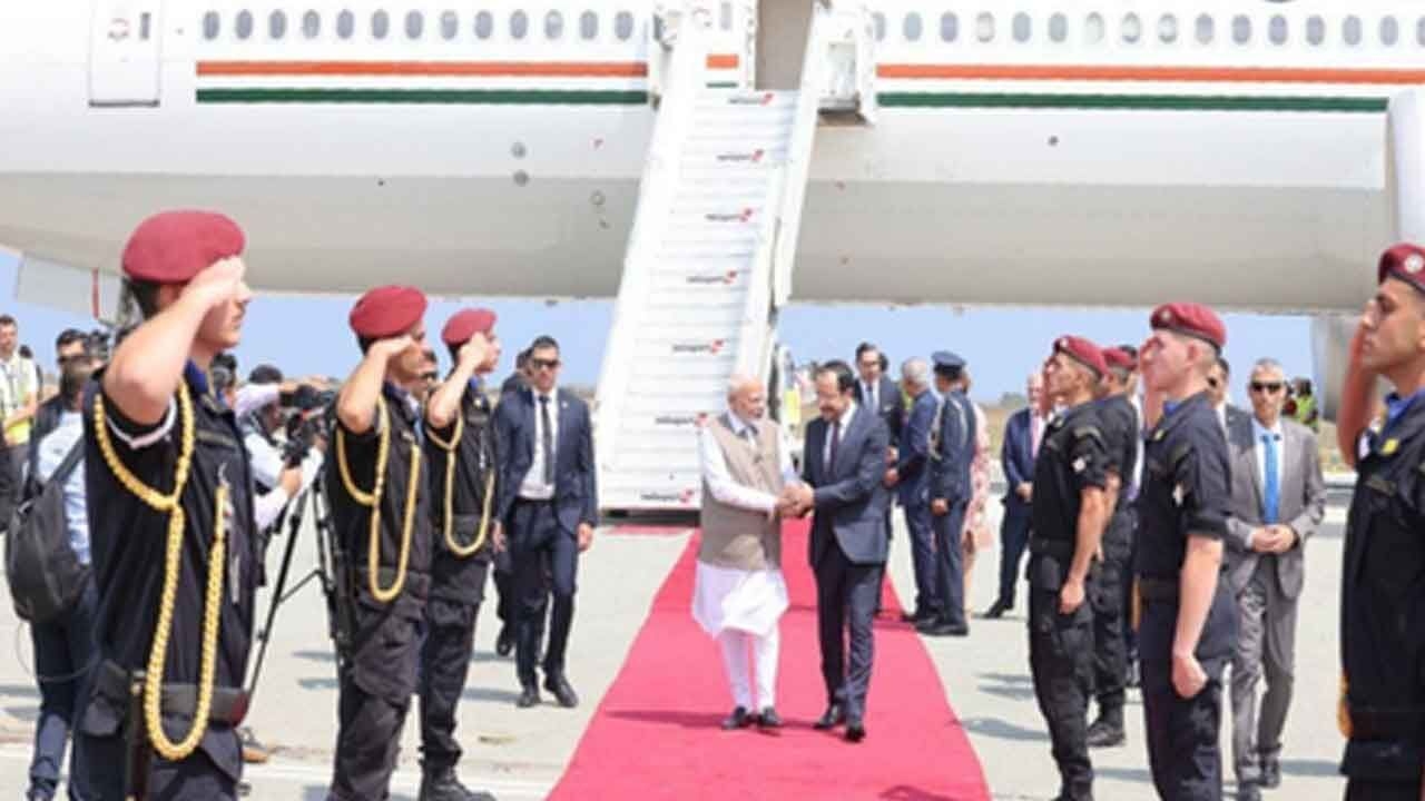 PM Modi lands in Cyprus, received at airport by President Christodoulides