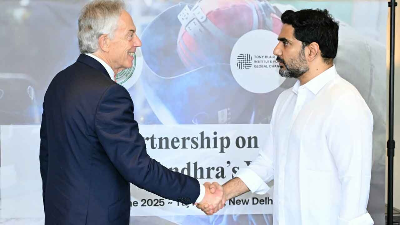 Nara Lokesh meets Tony Blair in Delhi, discusses on AI and Skill Development