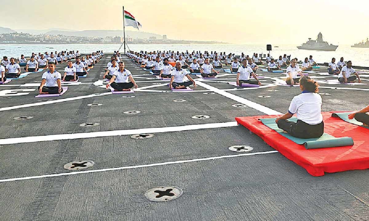 Naval personnel take part in Yoga fete