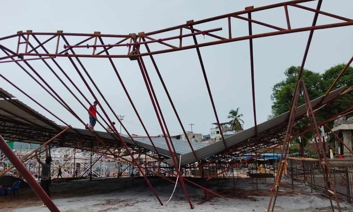 Ahead of ‘Giri Pradakshina,' some temporary tents fall flat at Simhachalam