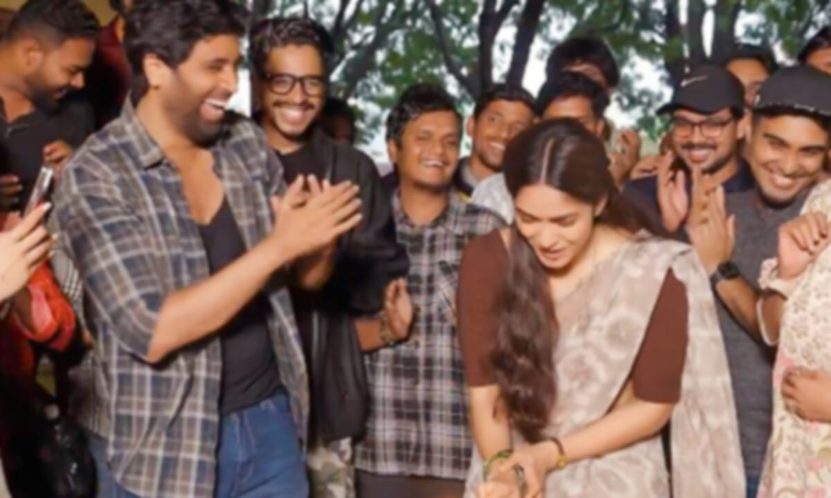 Mrunal Thakur surprised with a pre-birthday celebration on the set of Adivi Sesh's 'Dacoit'