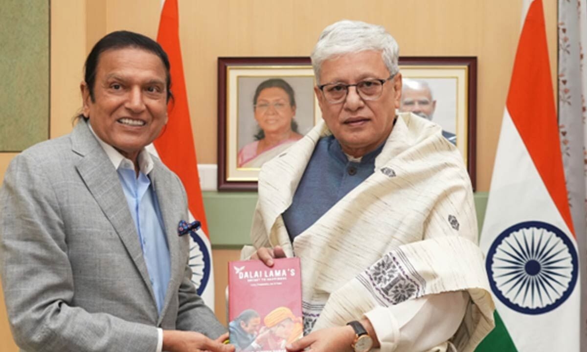 Dr. Dinesh Shahra Presents Dalai Lama's Secret to Happiness to Hon'ble Governor of Telangana, Shri Jishnu Dev Varma at Raj Bhavan