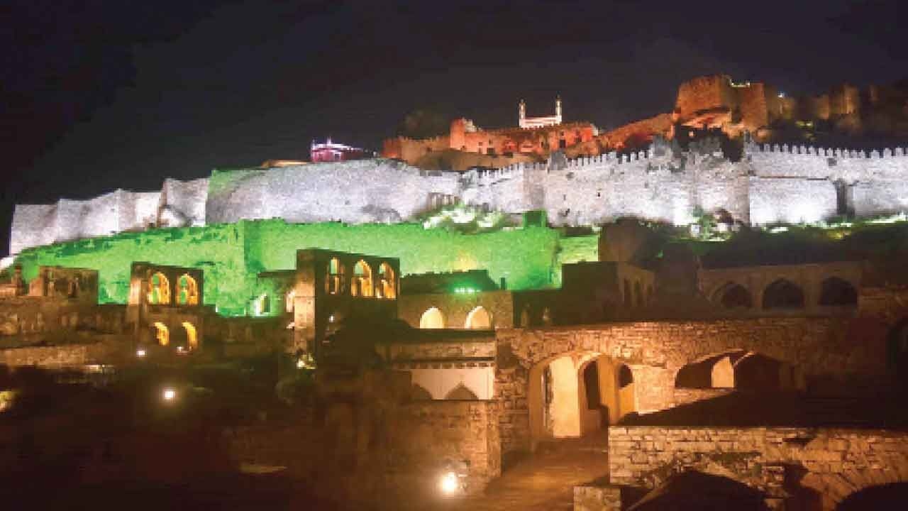 Rainproof arrangements at Golkonda Fort for I-Day celebrations