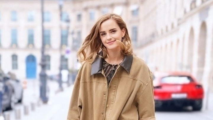 Emma Watson Models Affordable Outerwear in Paris