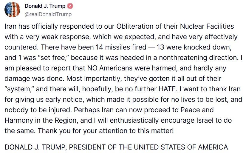 "Congrats World, It's Time For Peace" - Trump "Thanks" Iran