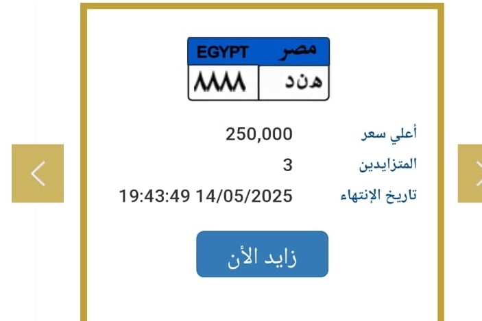 «8888» بسعر 250 ألف جنيه.. لوحة مرورية مميزة في مزاد المرور «حروفها على أسم»