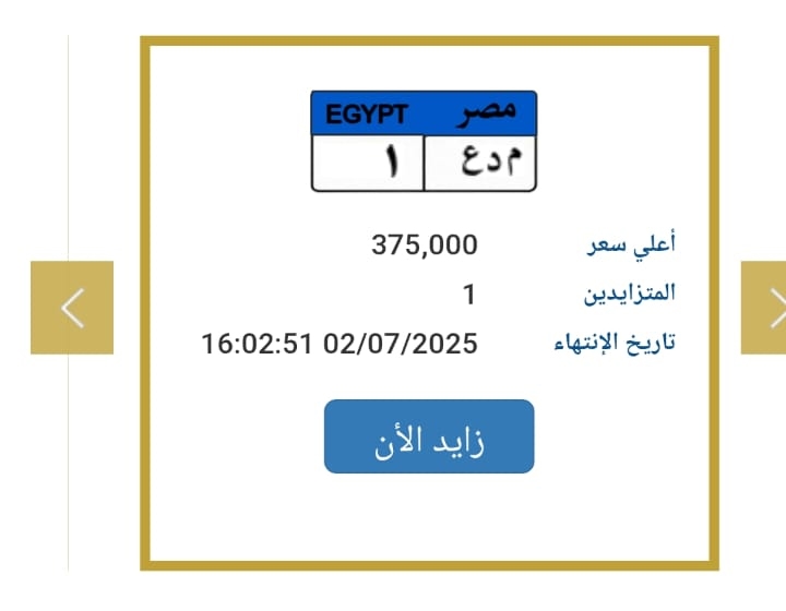 تحمل رقم «1».. أرخص لوحة مرورية مميزة في مزاد المرور «تعرف على سعرها»