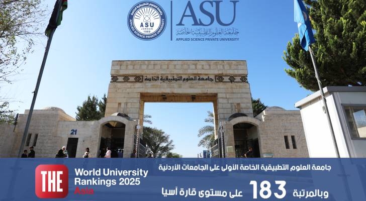 جامعة العلوم التطبيقية الخاصة تتصدر الجامعات الأردنية وتحقق إنجازاً آسيوياً في تصنيف "التايمز" لعام 2025