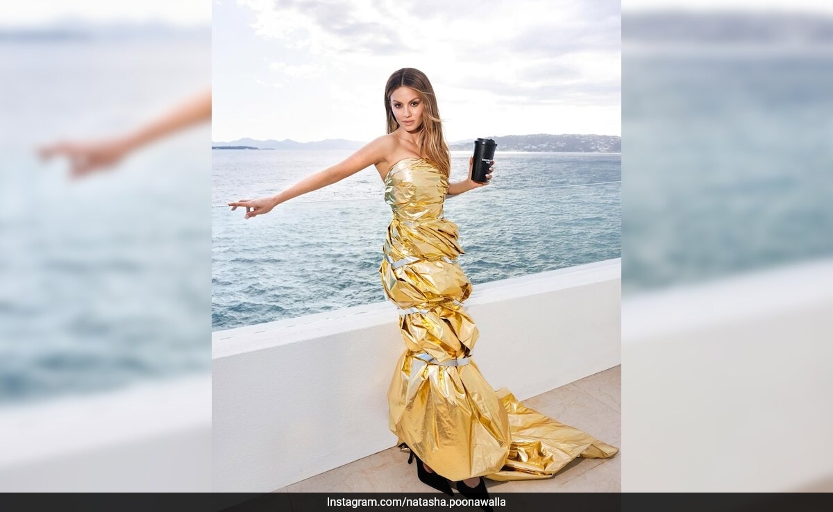 Natasha Poonawalla Shines Bright At Cannes 2025 In A Balenciaga Gold Foil Gown