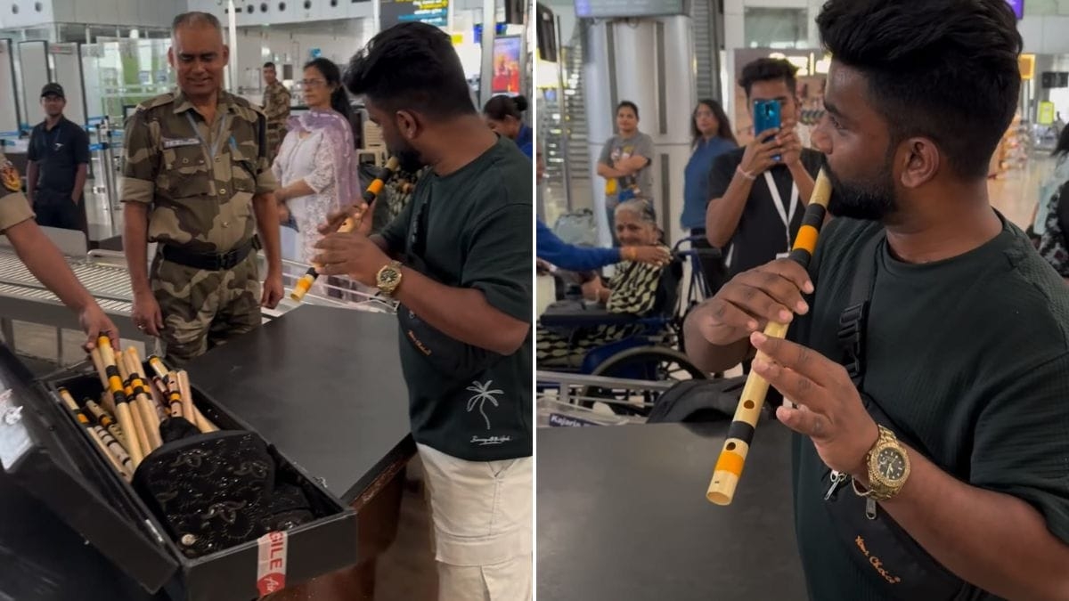 Raipur Airport Staff Asks Musician Carrying Flutes To Play - Watch What Happens Next