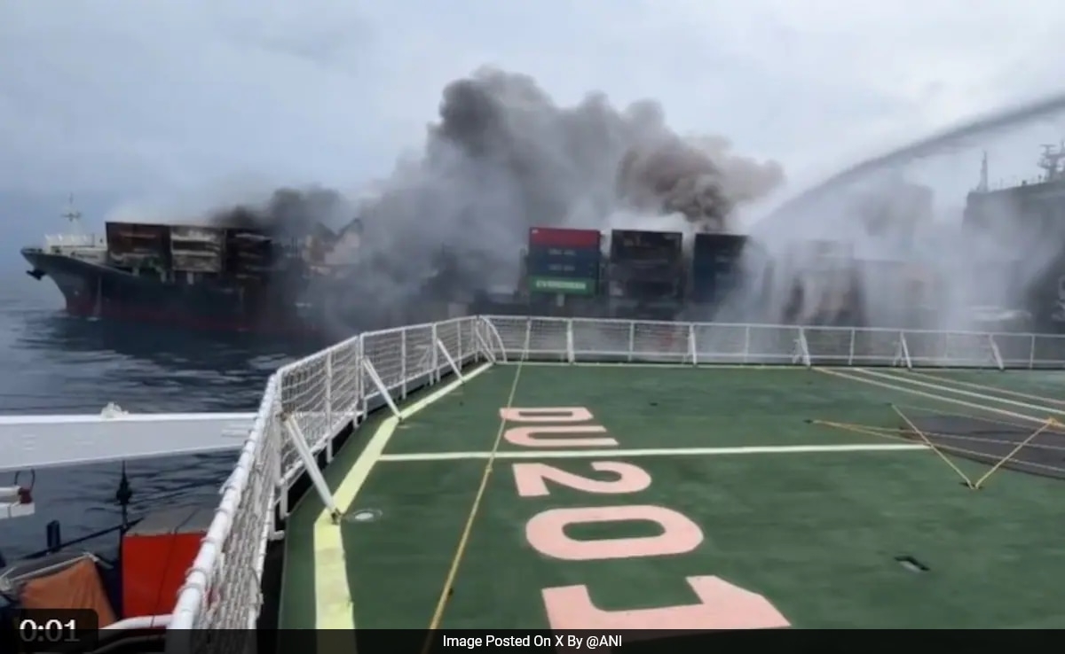 Coast Guard Battles Blaze On Cargo Ship Off Kerala Coast